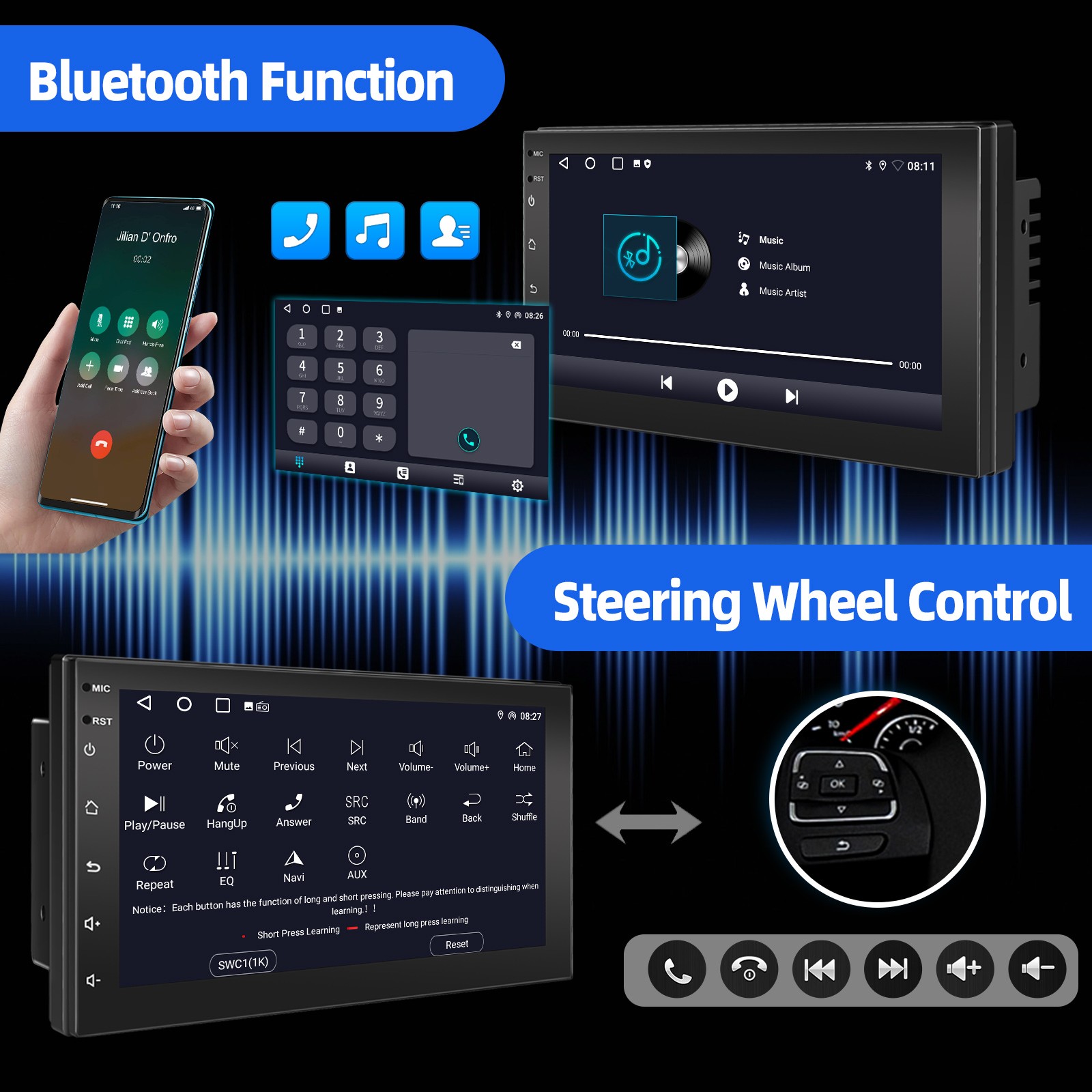7″ Double 2 Din Android 14 Carplay Touch Screen Car Stereo Radio GPS BT 32G+CAM