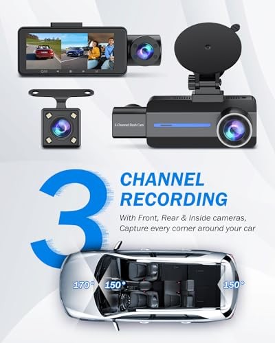 BAEASU DASH CAM FRONT AND REAR, 2.5K+1440P, 32GB, 3 CHANNEL, J07 – BLUE