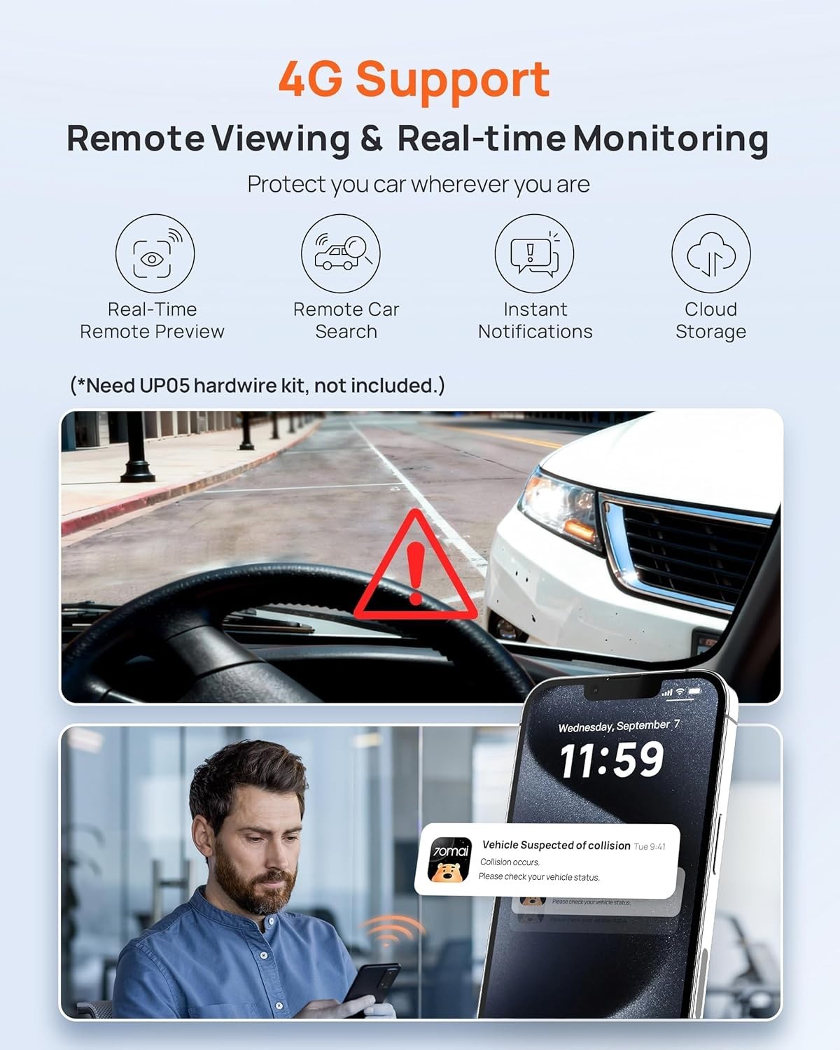 A510 Dash Camera: Front and Rear, Night Vision, Loop Recording Included