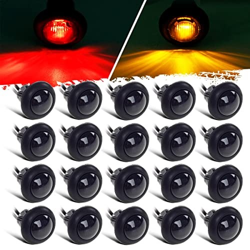 20x 3/4″ Round Led Marker Light Clearance Lights Front Rear Marker Amber/Red