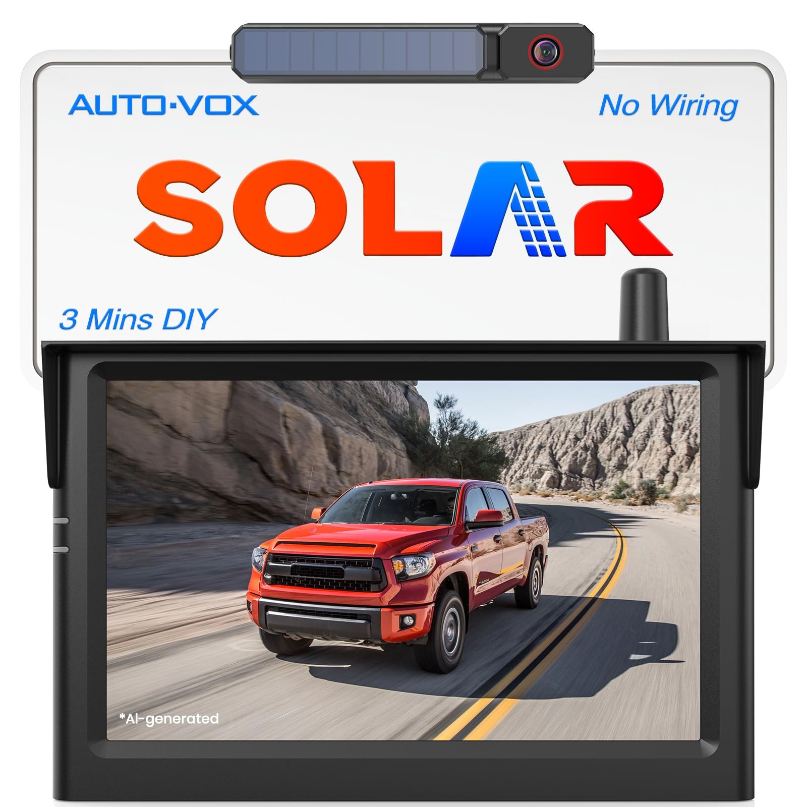 Solar Wireless Backup Camera, 5″ 1080P Monitor, 3-Min Easy Install