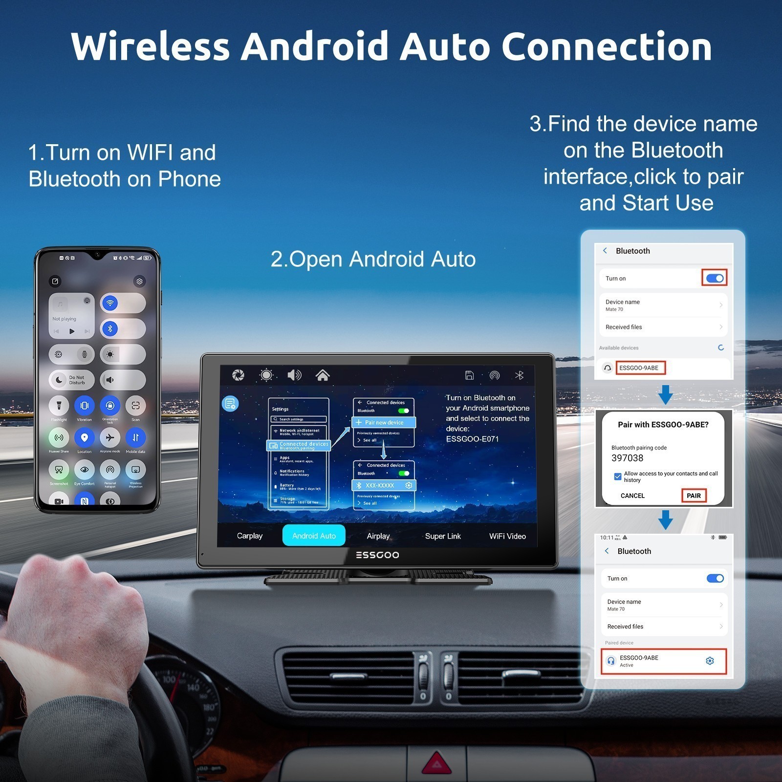 9″ Portable Wireless Apple Carplay Car Stereo Android Auto BT Touch Screen Radio