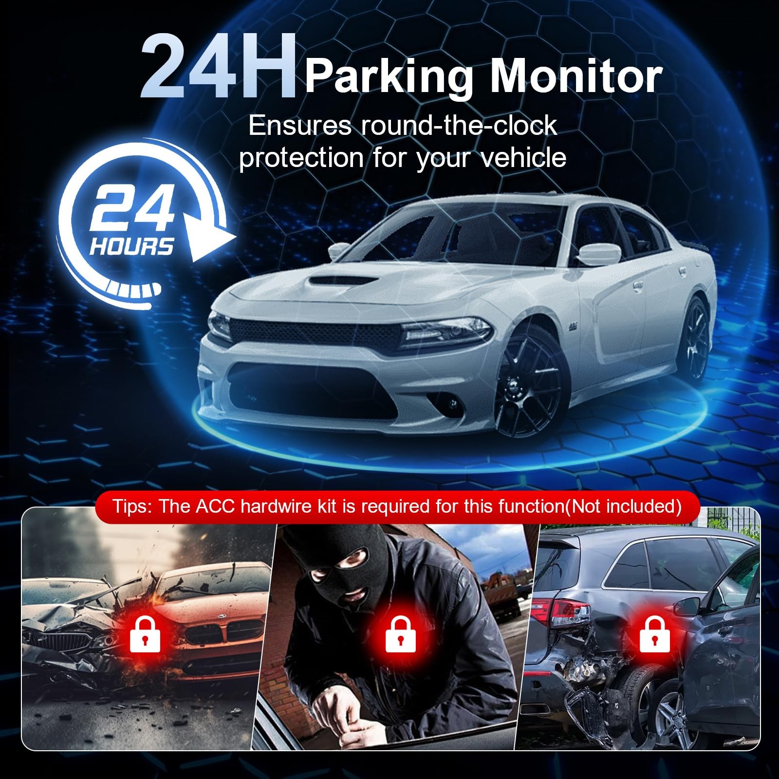 4K 3 Channel Dash Cam Front and Rear – Dash Camera for Cars – 5.8GHz WiFi GPS…