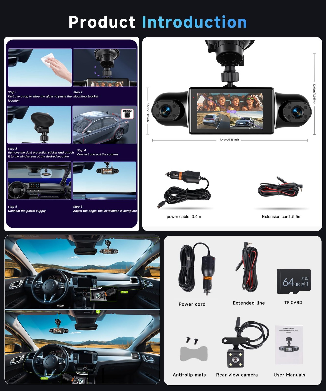 4 Channel 360° Dash Cam Front Rear Inside Left Right 3 Inch 2K Car Dash Camer…