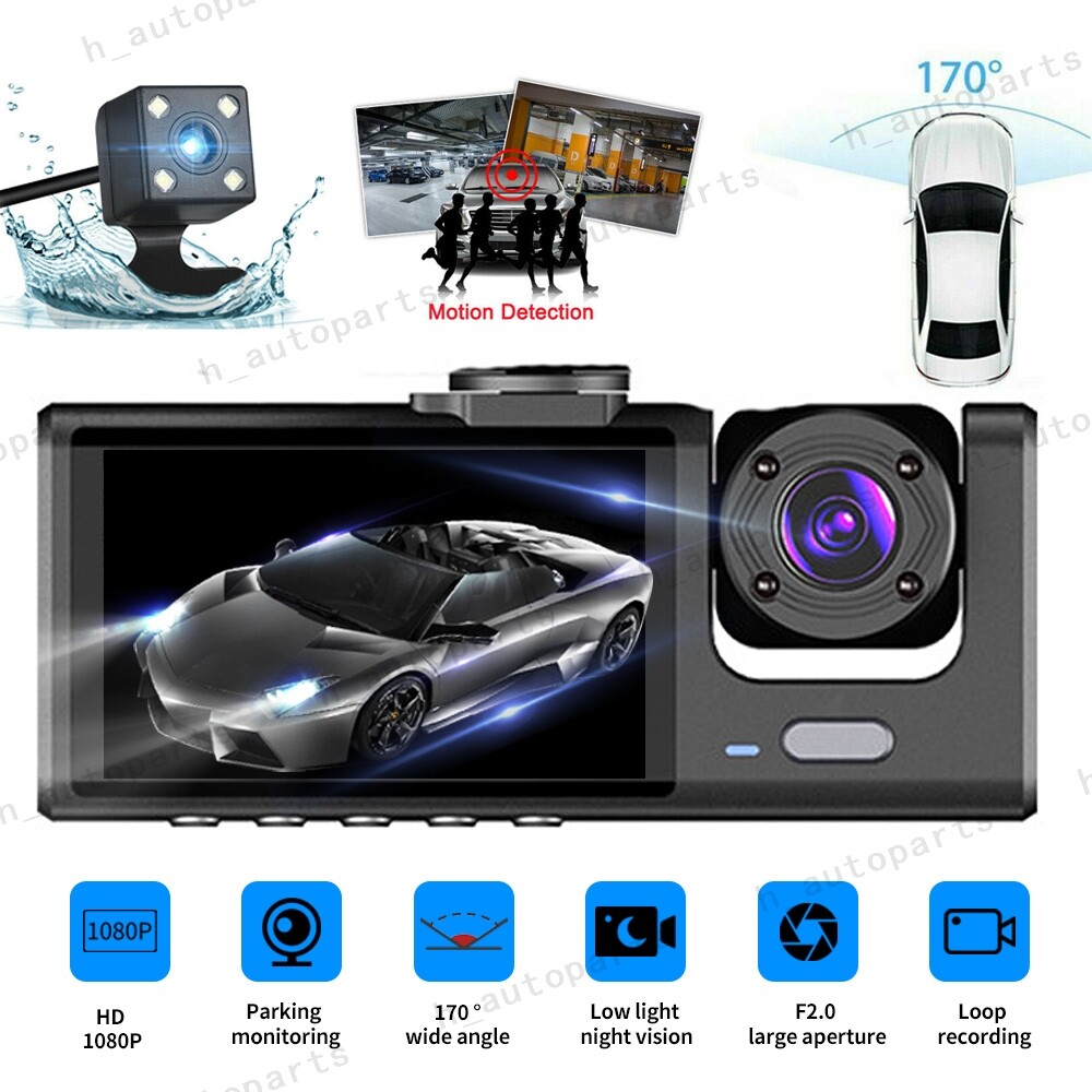 Dash Cam Car Dual Lens HD 1080P Front/Rear/Inside Video Recorder Camera G-Sensor