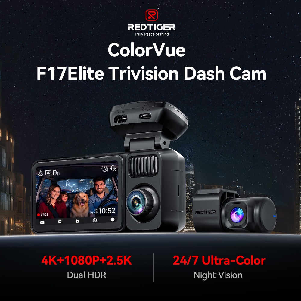 REDTIGER 3 Channel 4K+2.5K+1080P Front Rear Inside 128GB Car Dash Cam,STARVIS 2