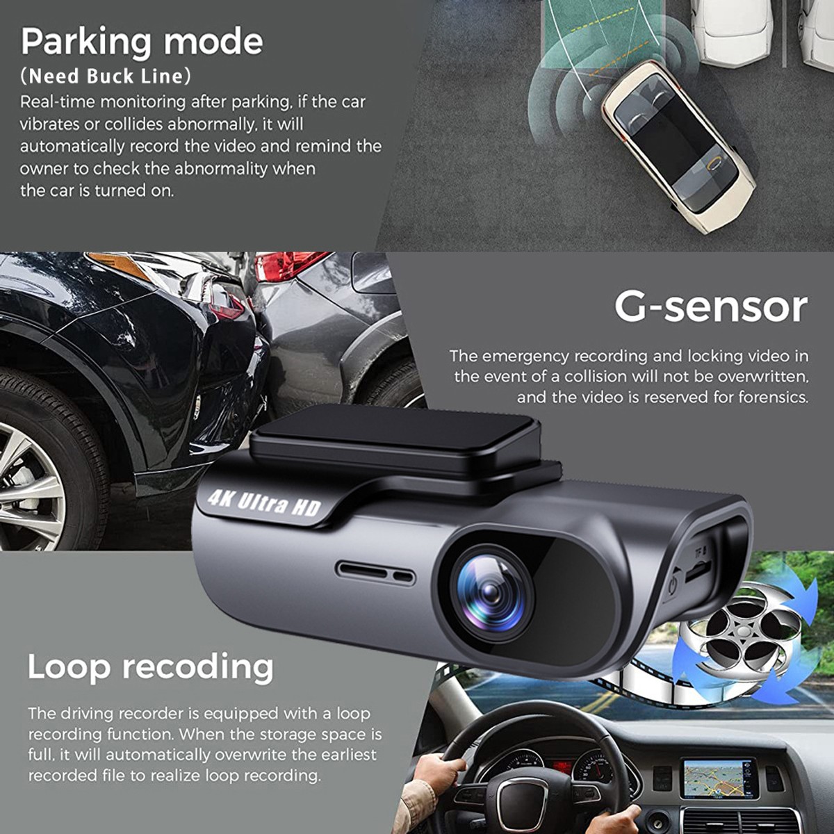 GPS 4K Dash Cam Wireless WiFi Front Car DVR Camera Video Recorder G- Sensor