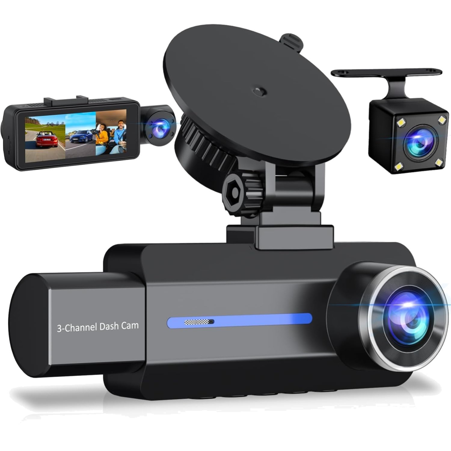 Car Dash Cam Front Rear Inside 2.5K 1440P Night Vision Loop Recording