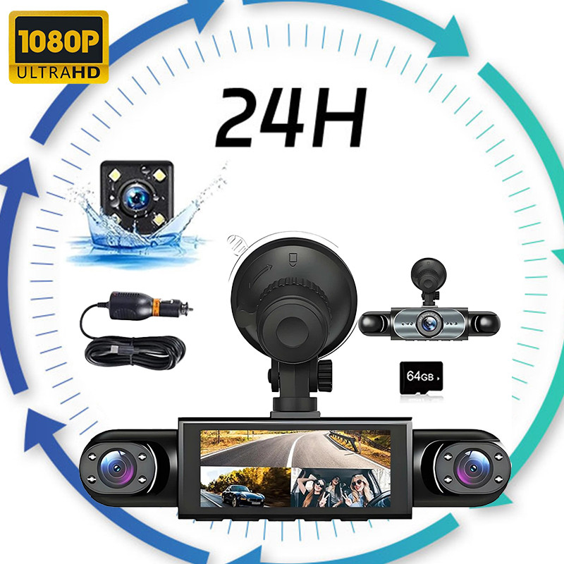 360° 4 Channel 1080P HD Car Dash Cam Front and Rear Inside Left Right + Camera