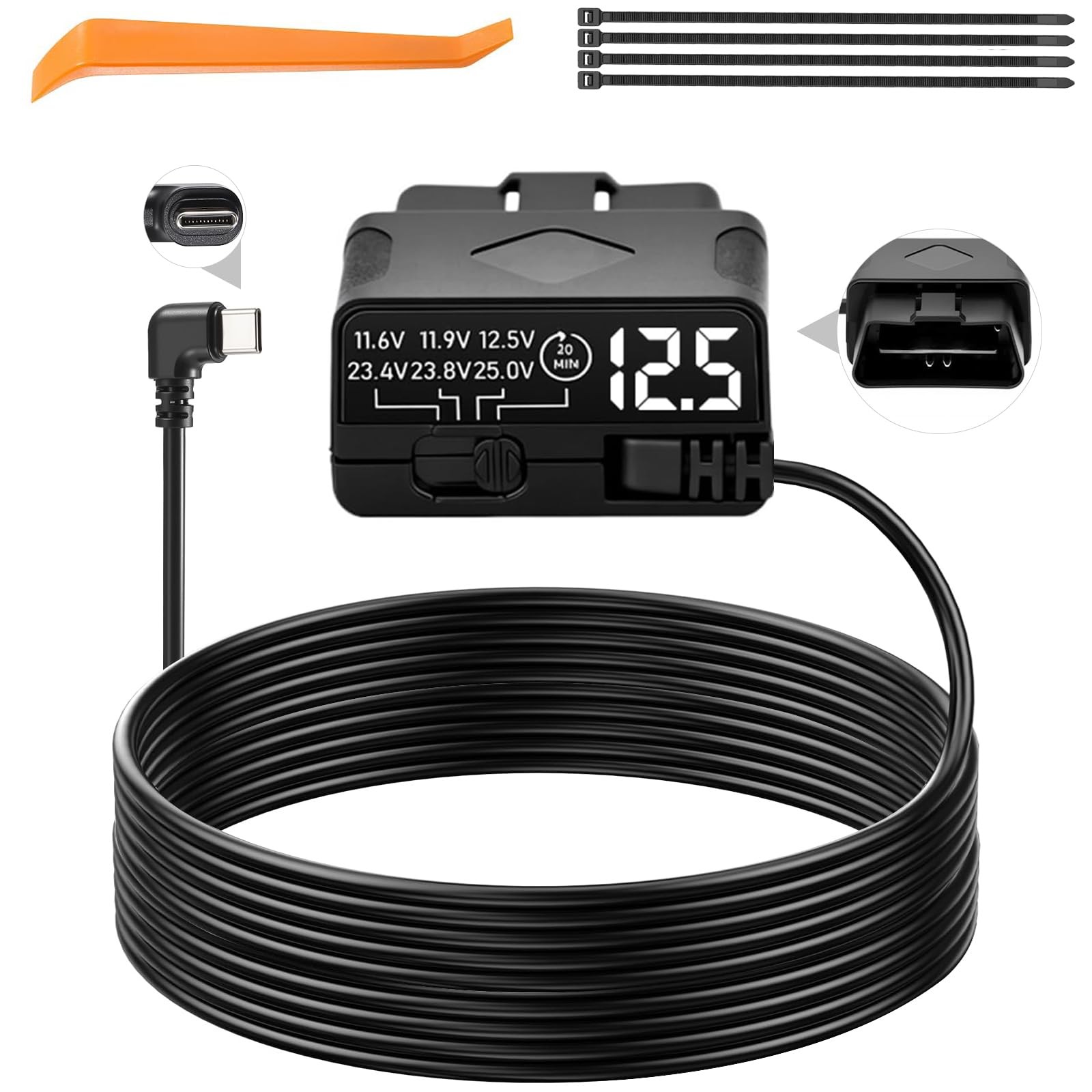 YTAIMITOP OBD2 to USB C Dash Cam Hardwire Cable Black 3.5M