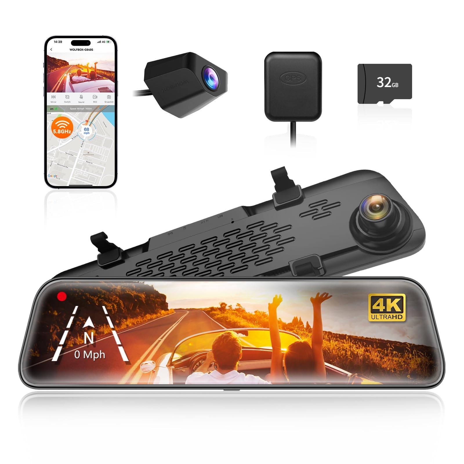 12Inch 4K Mirror Dash Cam and Backup Camera