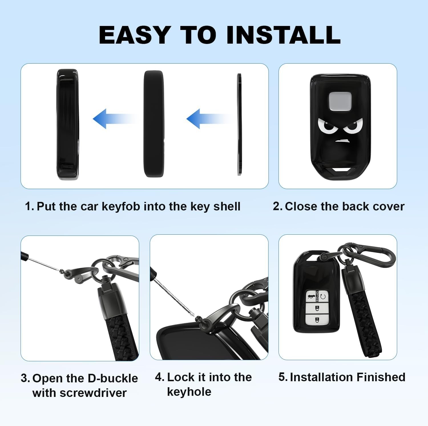 ACEBOY for Honda Key Fob Cover, Soft TPU Cover with Leather Keychain Compatible