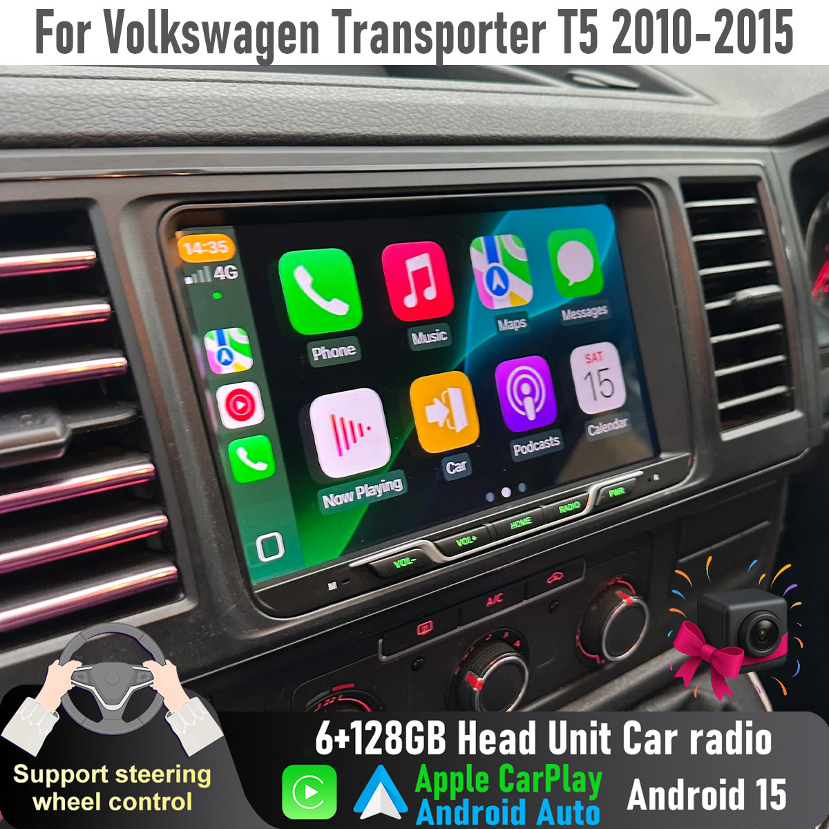 9” Apple CarPlay Auto 128GB Head Unit Car radio For VW Transporter T5 2010-2015