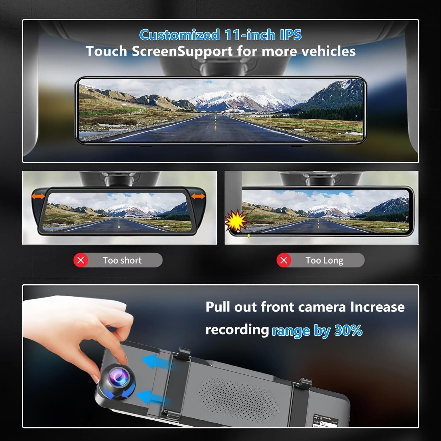 JOMISE 4K Mirror Dash Cam, 11″ Rear View Mirror Camera, 2160P Rearview Mirror…