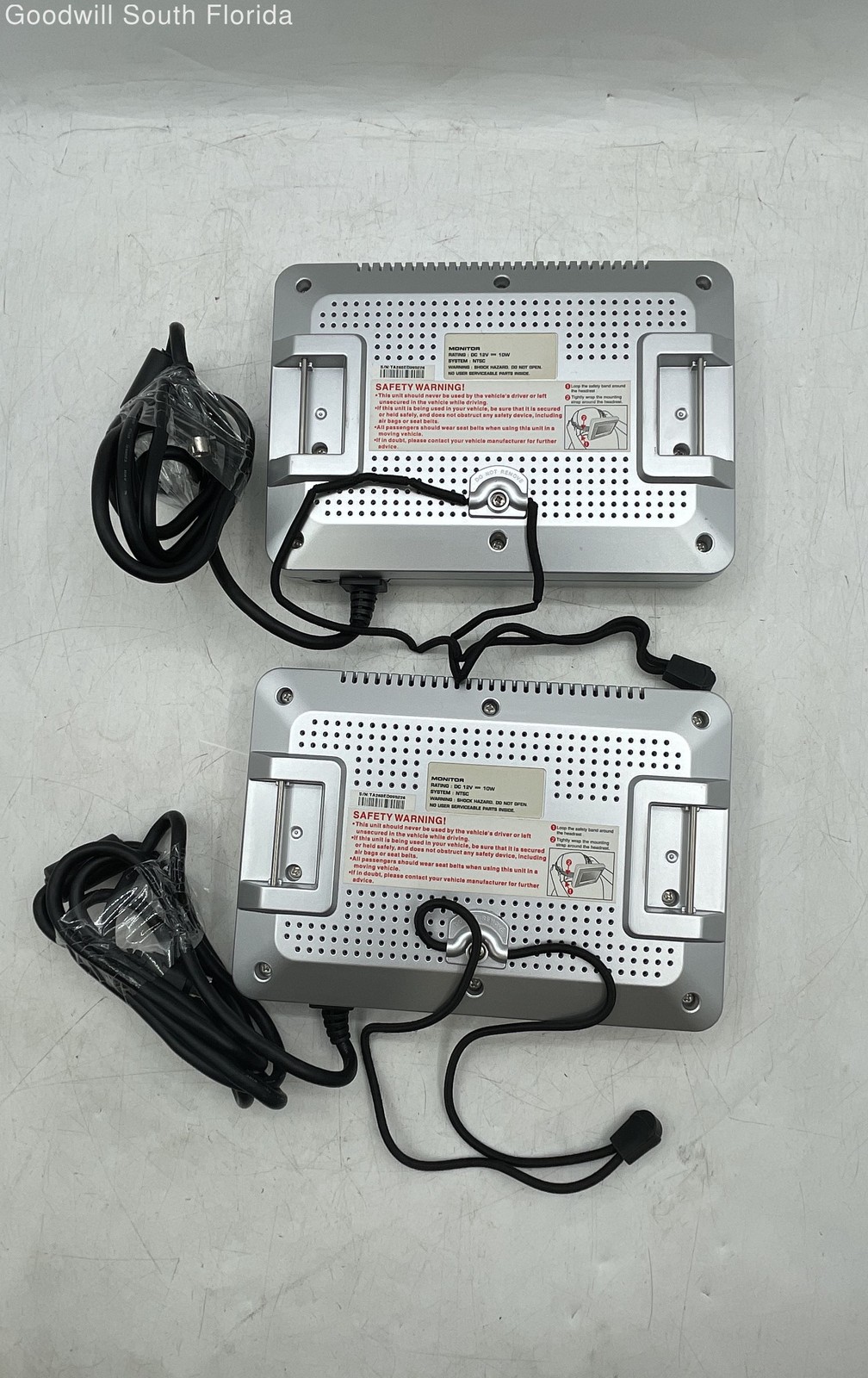Set Of 2 Gray In Car Headrest LCD Monitor For Cars W/ Accessories Not Tested