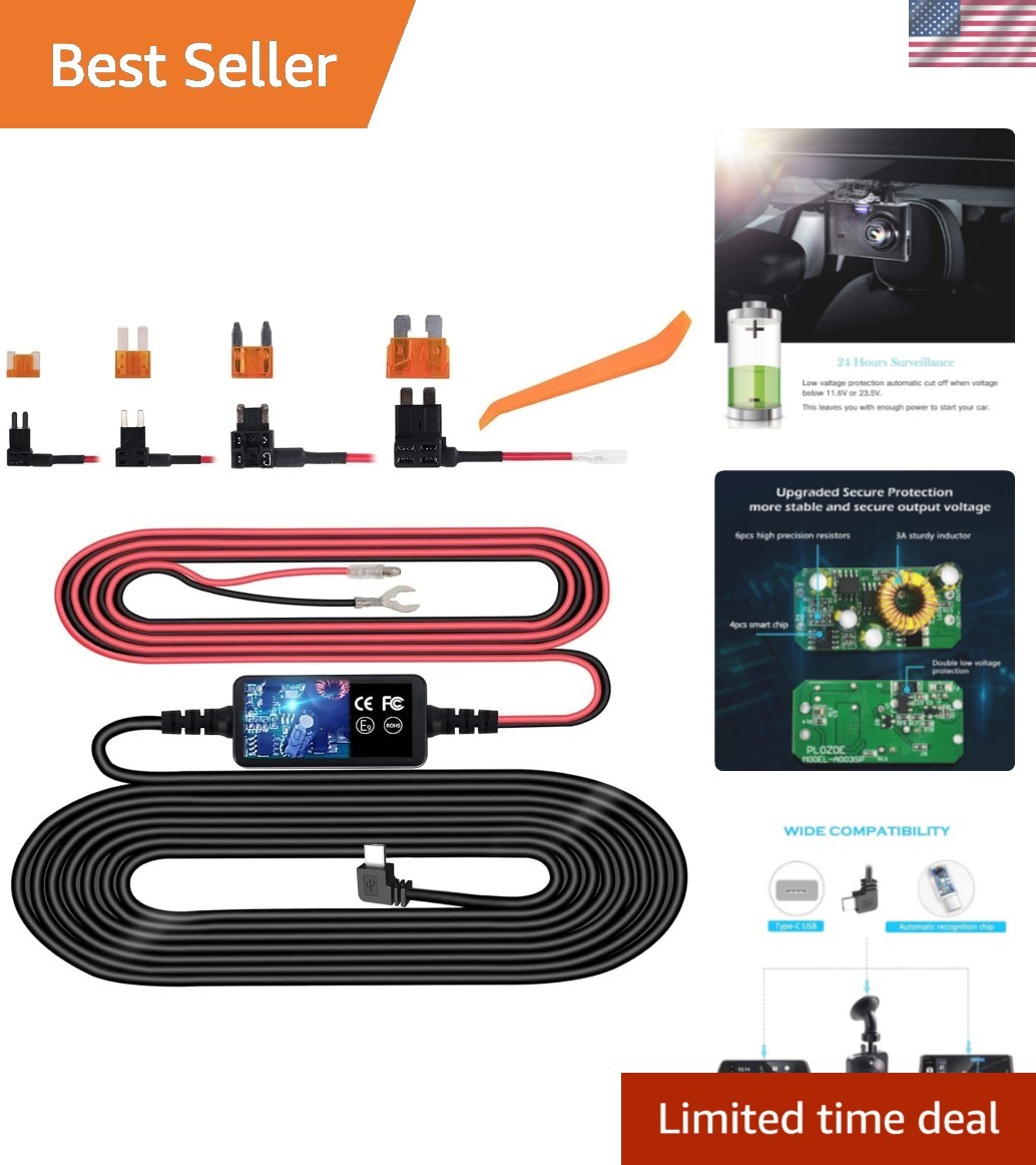 Wide Compatibility Dash Cam Hardwire Kit – USB C Power, Perfect for All Vehicles