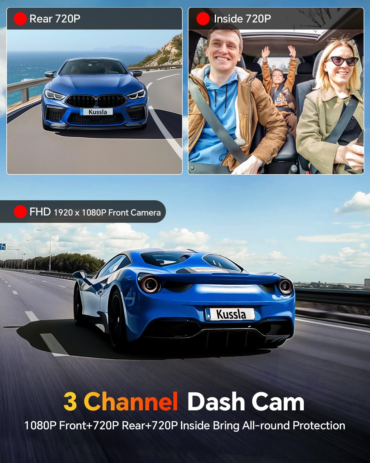 Dash Cam Front and Rear Inside, 1080P 3 Channel Dash Camera for Cars with 64G…