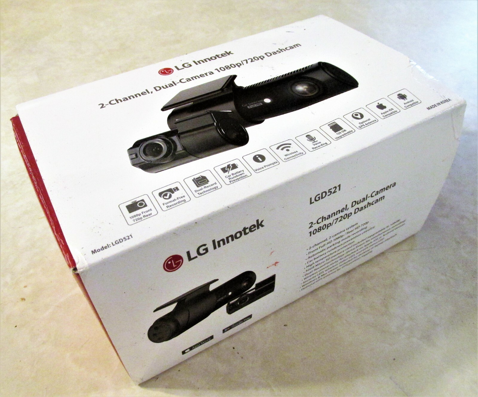 LG Innotek LGD512 2-Channel Dual-Camera 1080p/720p Full HD Dashcam