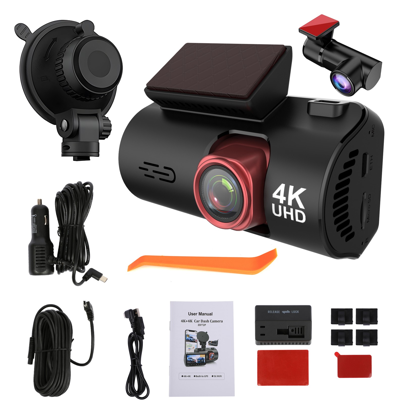 4K Dash Cam Front/Rear AI G-Sensor WiFi With GPS