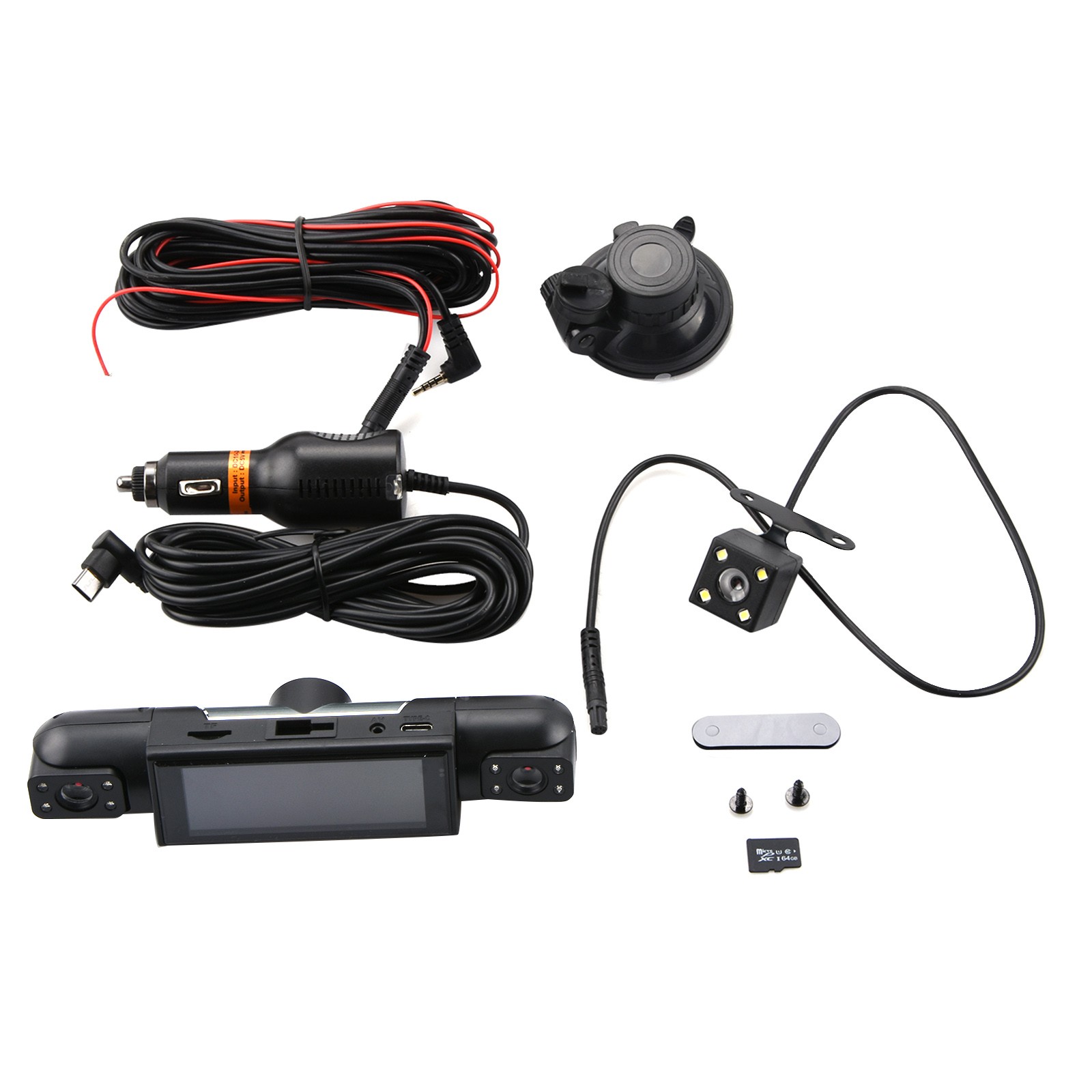 1080P 4 Way Dash Cam Front Rear Cabin Side View Camera 64GB Card 170 Degree Lens