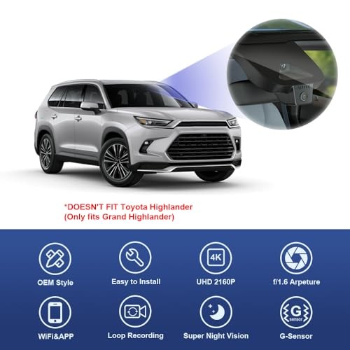 4K Dash Cam Suitable for Toyota Grand Highlander 2024-2026 & Front 4K Only