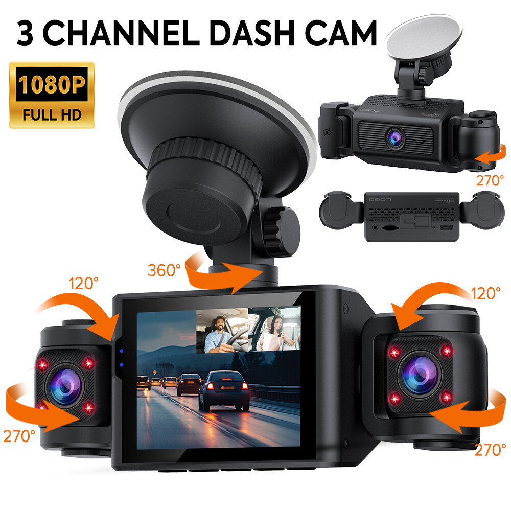 1080P Dash Cam Front and Inside Triple Dash Cam Video Recorder IR Night Vision