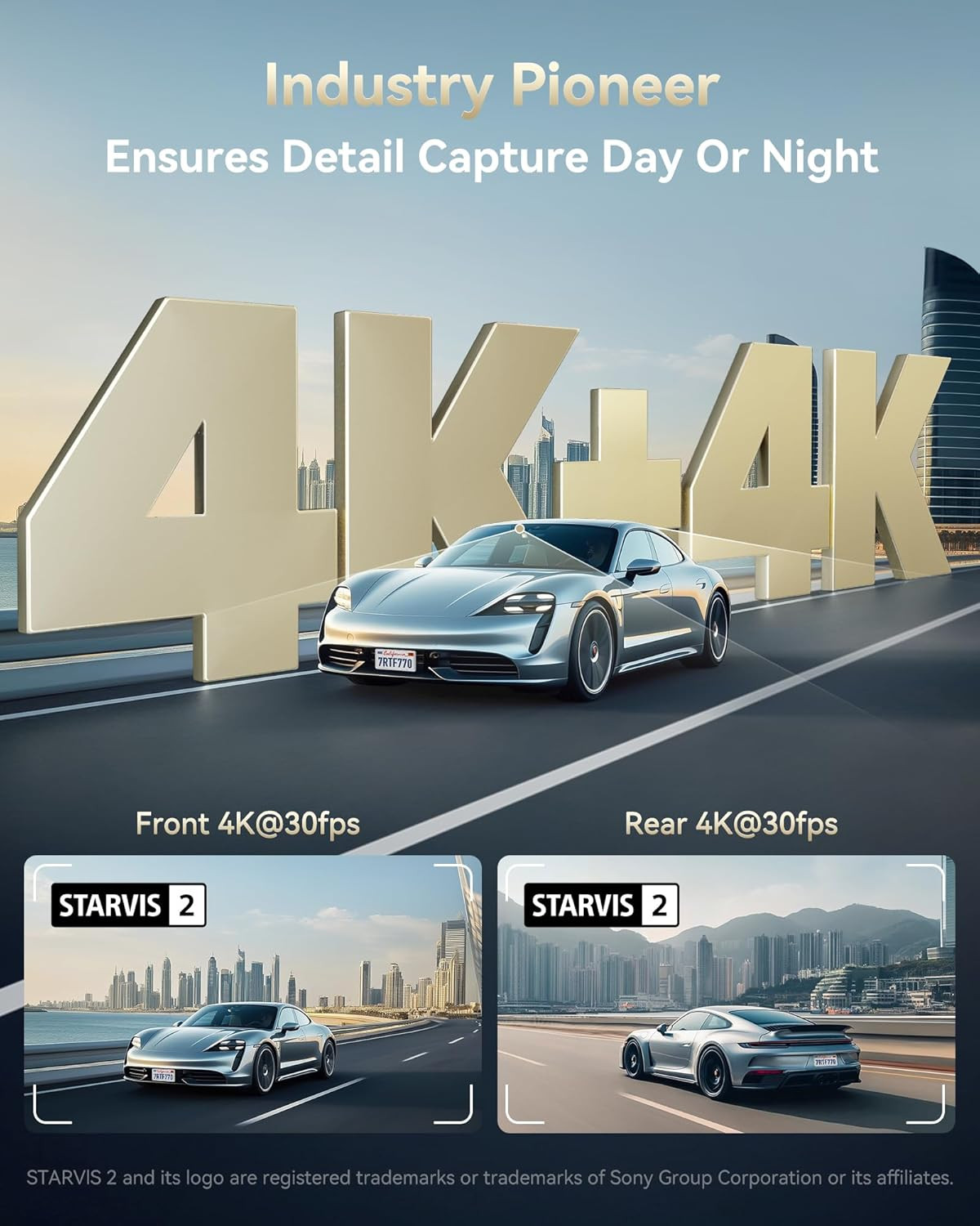 Dual 4K Dash Cam with 256GB Emmc, STARVIS 2 IMX678 Front and Rear Dash Camera wi