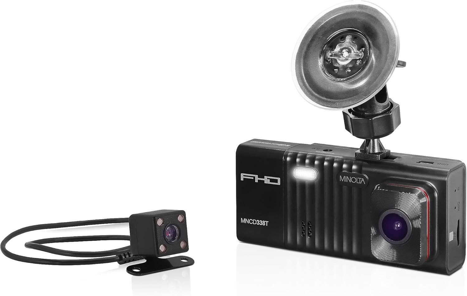 Minolta Dash Camera – 3-Channel 1080P Car DVR with Rear & Interior Cam (Black)