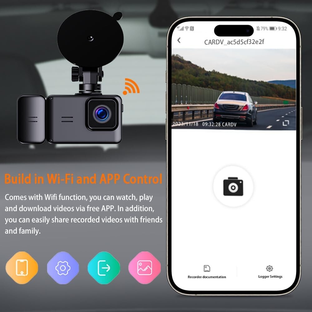 AUSHA 3 Channel Dash Cam for Cars with 2.5K Video | WiFi | Night Vision | G-Sens
