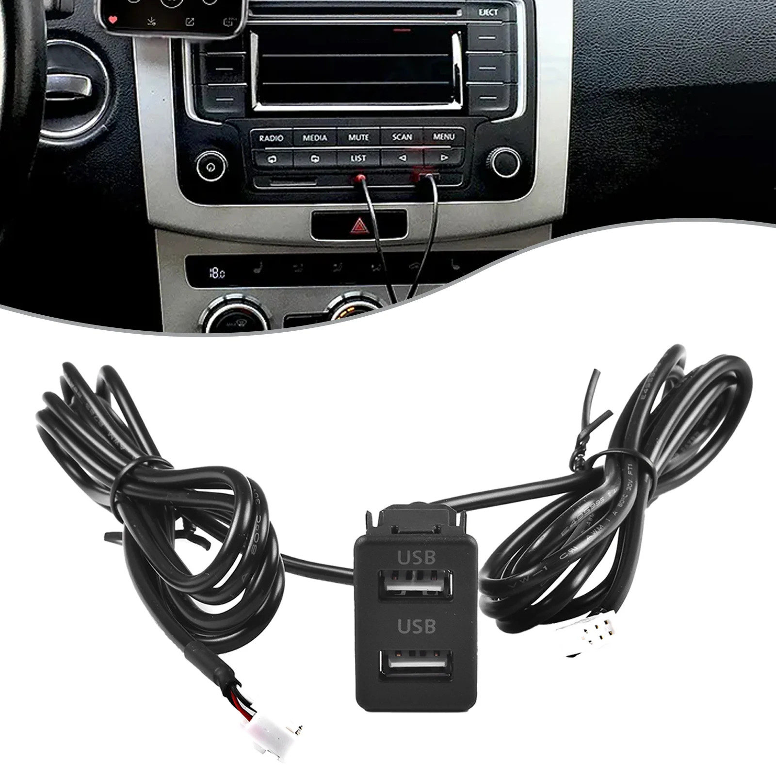 Car Dash Mount Dual USB Port Panel Interface Extension 145cm Cable Adapter Dual