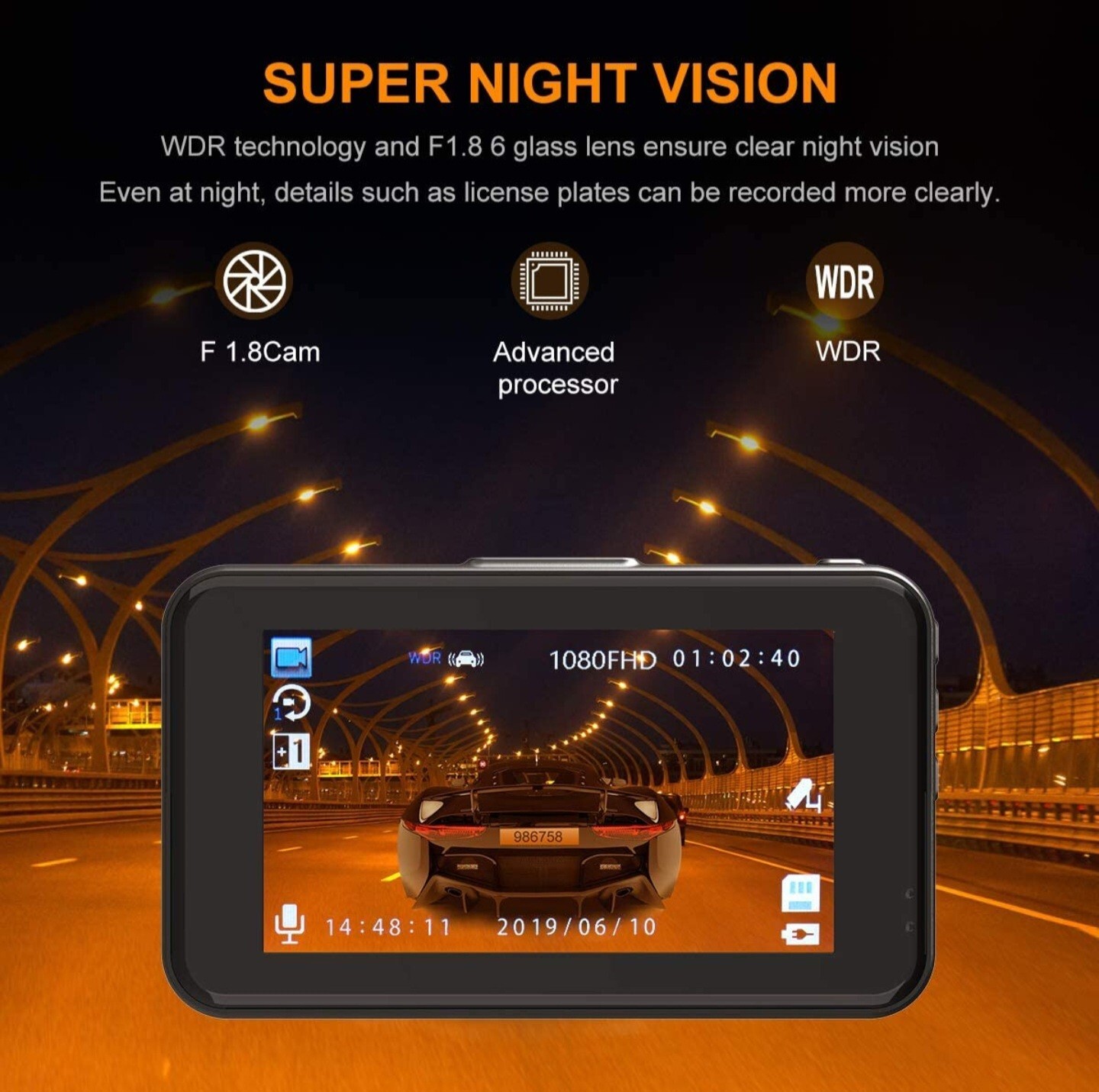 Dash Camera – Ssontong A10 – FHD 1080p – 32G SD Card – Night Vision