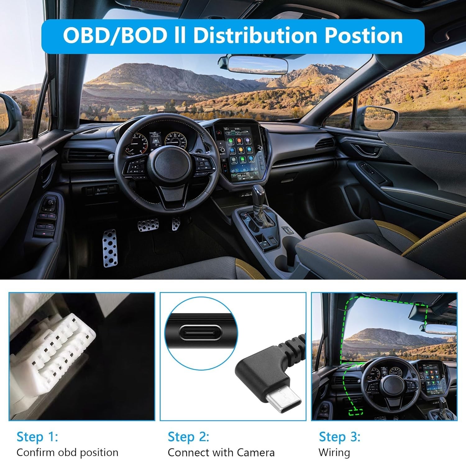 OBD to USB Type C Power Cable Dash Camera 24H Surveillance Hardwire 5V 3A 11.5FT
