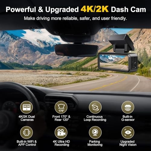 LGUEATI 4K + 2K DASH CAM FRONT AND REAR FREE 64 GB CARD DC01 – BLACK