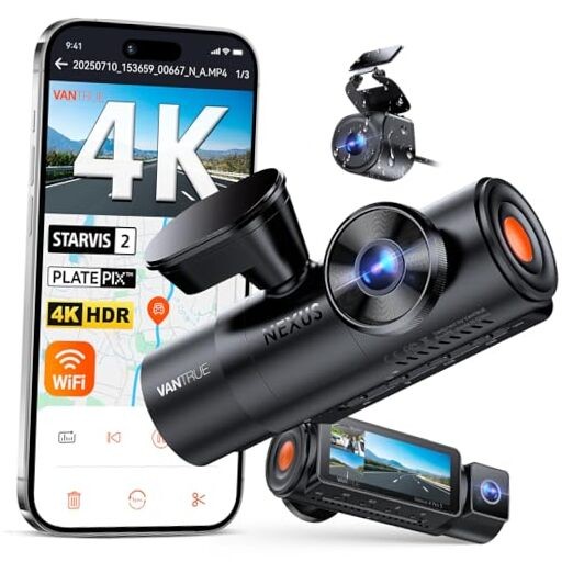 N4 Pro S 4K 3 Channel Dash Cam for Truck, 4K+1080P+2.5K Front Inside N4 PRO S