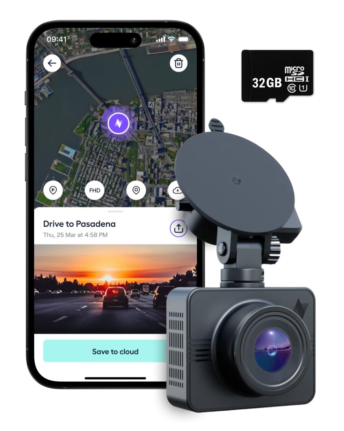 Beam GPS Dash Cam 32GB SD Card Included Unlimited Recording