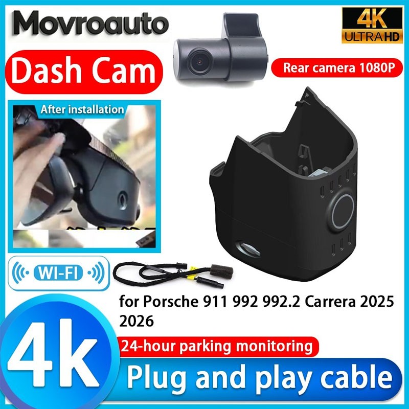 4K 2160P Wifi DVR Dash Cam Camera for Porsche 911 992 992.2 Carrera 2025 2026