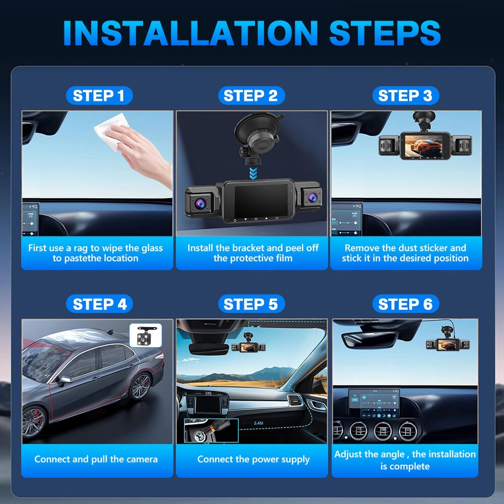 360° 1080P WiFi Dash Cam Front and Rear Inside Left Right 4 Channel Dash Camera
