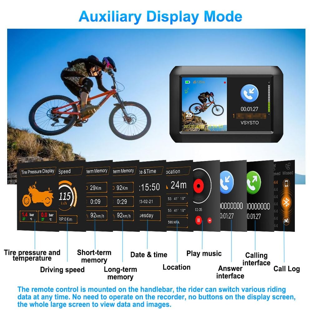 VSYSTO WiFi Motorcycle Dash Camera, Parking Monitoring, 3CH 4 Inch Screen Mot…