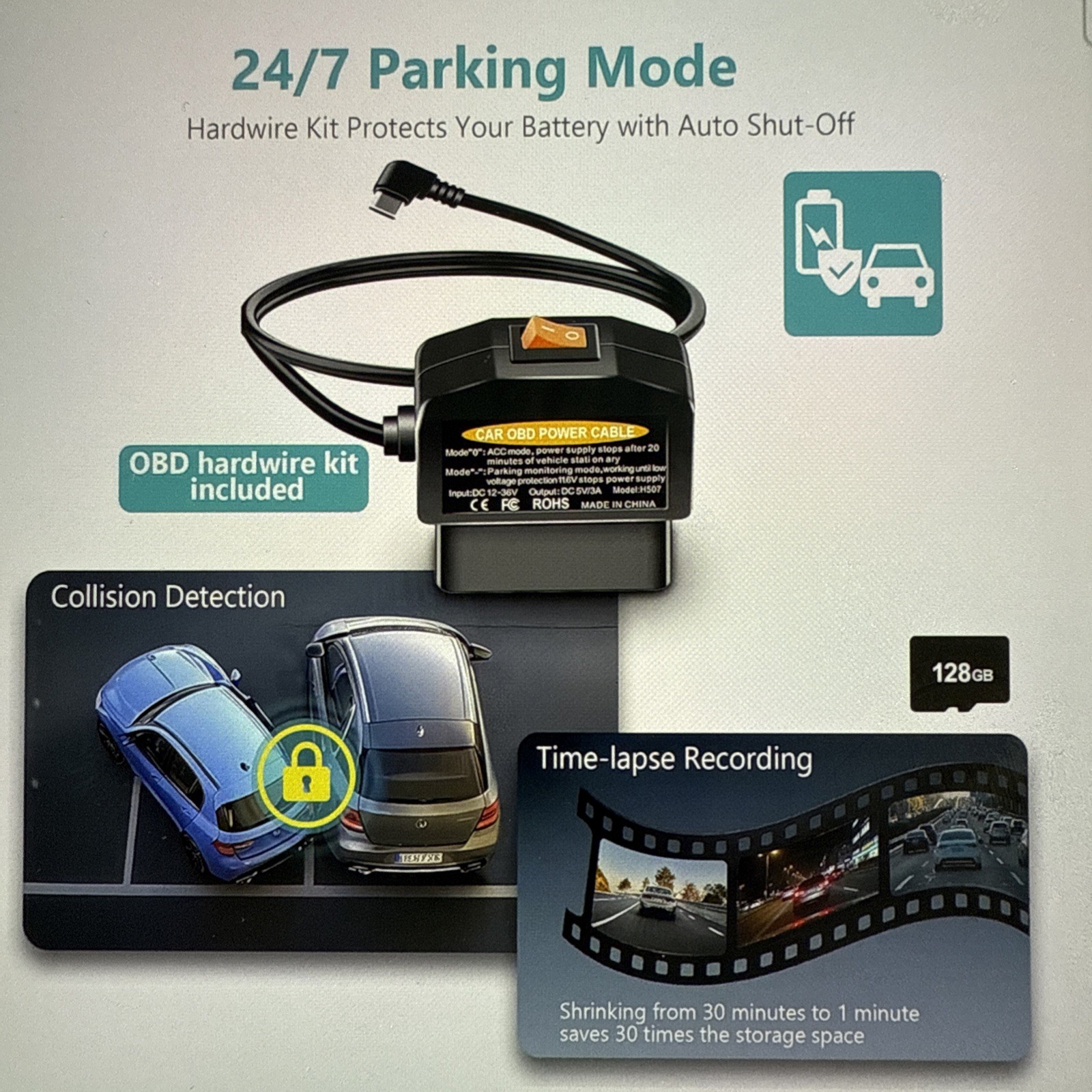 Roadwitness 4K Rearview Mirror 3 Channel Dash Cam, STARVIS 2, GPS, 4K+1080P+2.5K