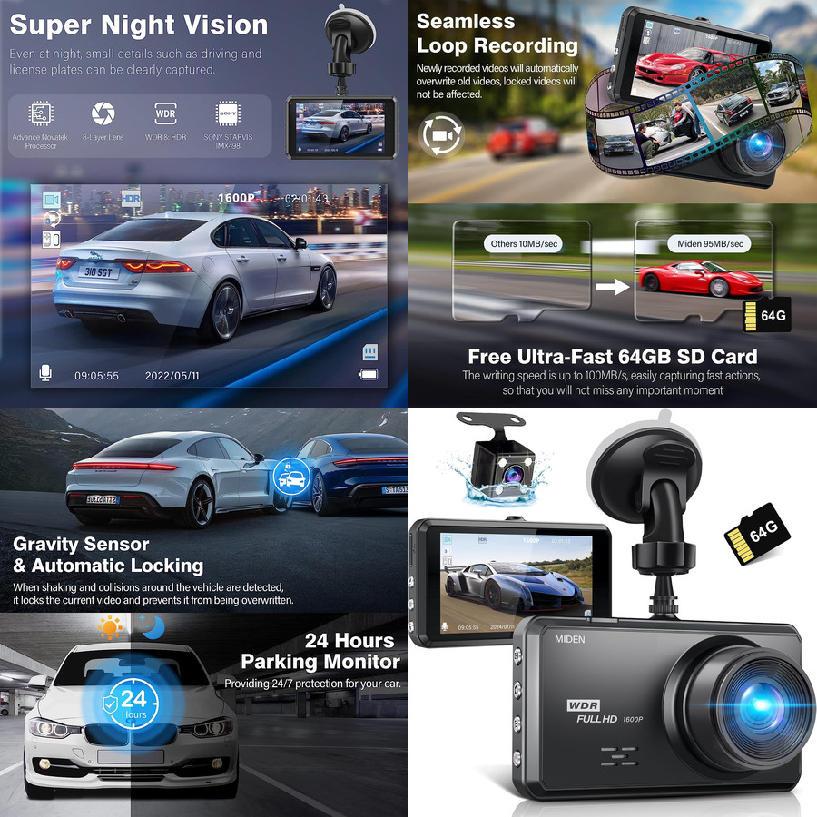 DUAL Car Video Recorder Camera Night Vision Dash Cam G-Sensor WDR DashCam 64GB