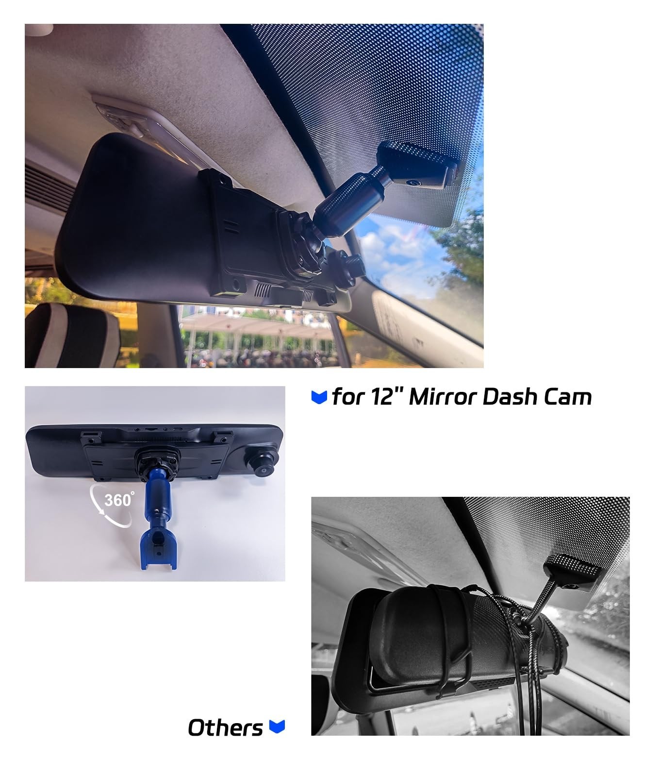 12″ Mirror Dash Cam Mount Bracket for S12/S12 Pro/P12 Pro – Rear View Camera Hol