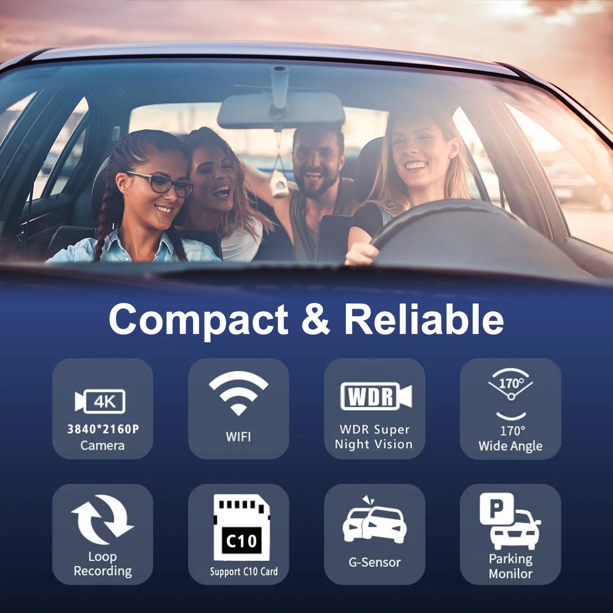 4K Dash Cam Front Dash Camera WIFI Parking Mode G-sensor DVR 32GB Card Hardwire