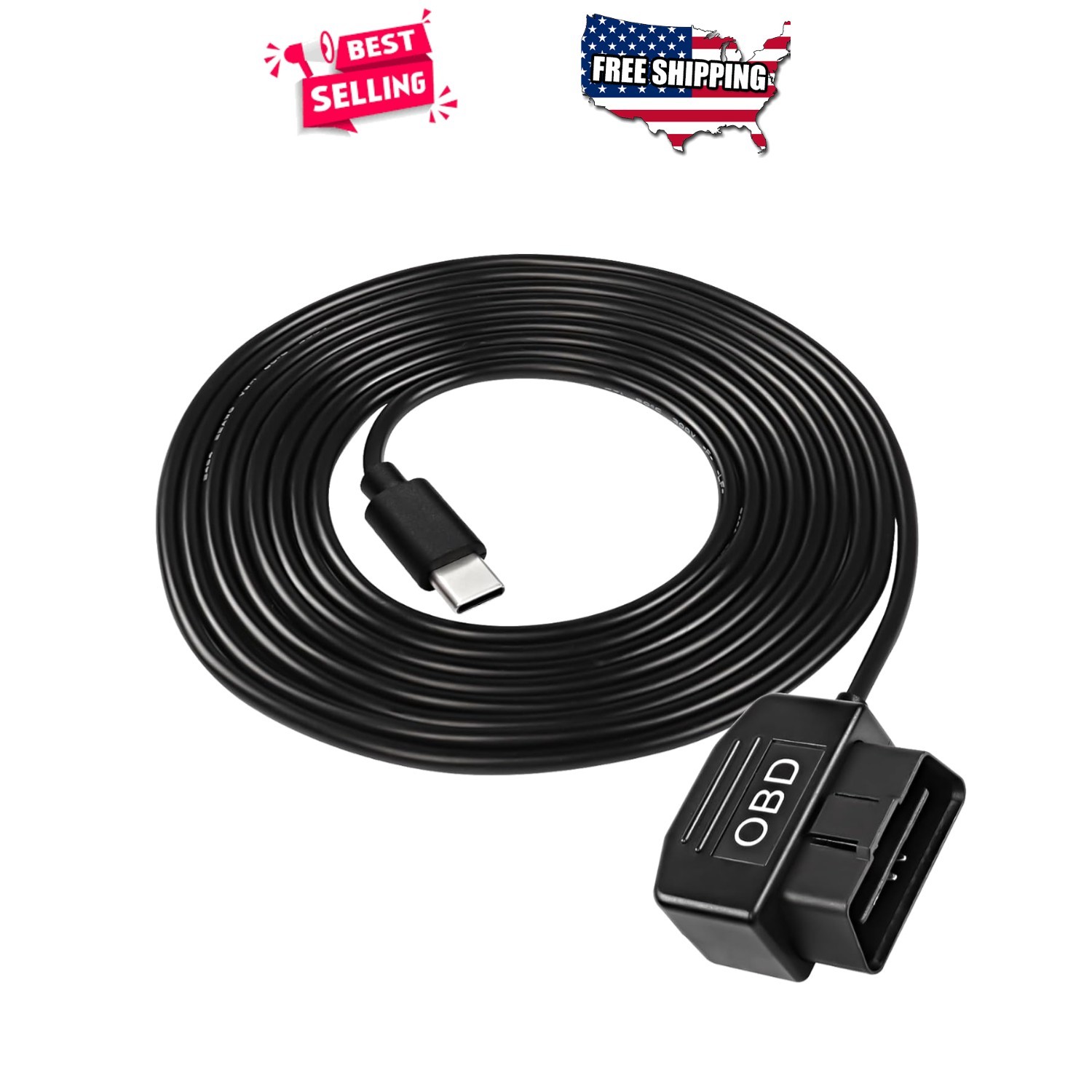 OBD Type C Dash Cam Power Cable 3.5M Hardwire Charger 24H Surveillance Switch
