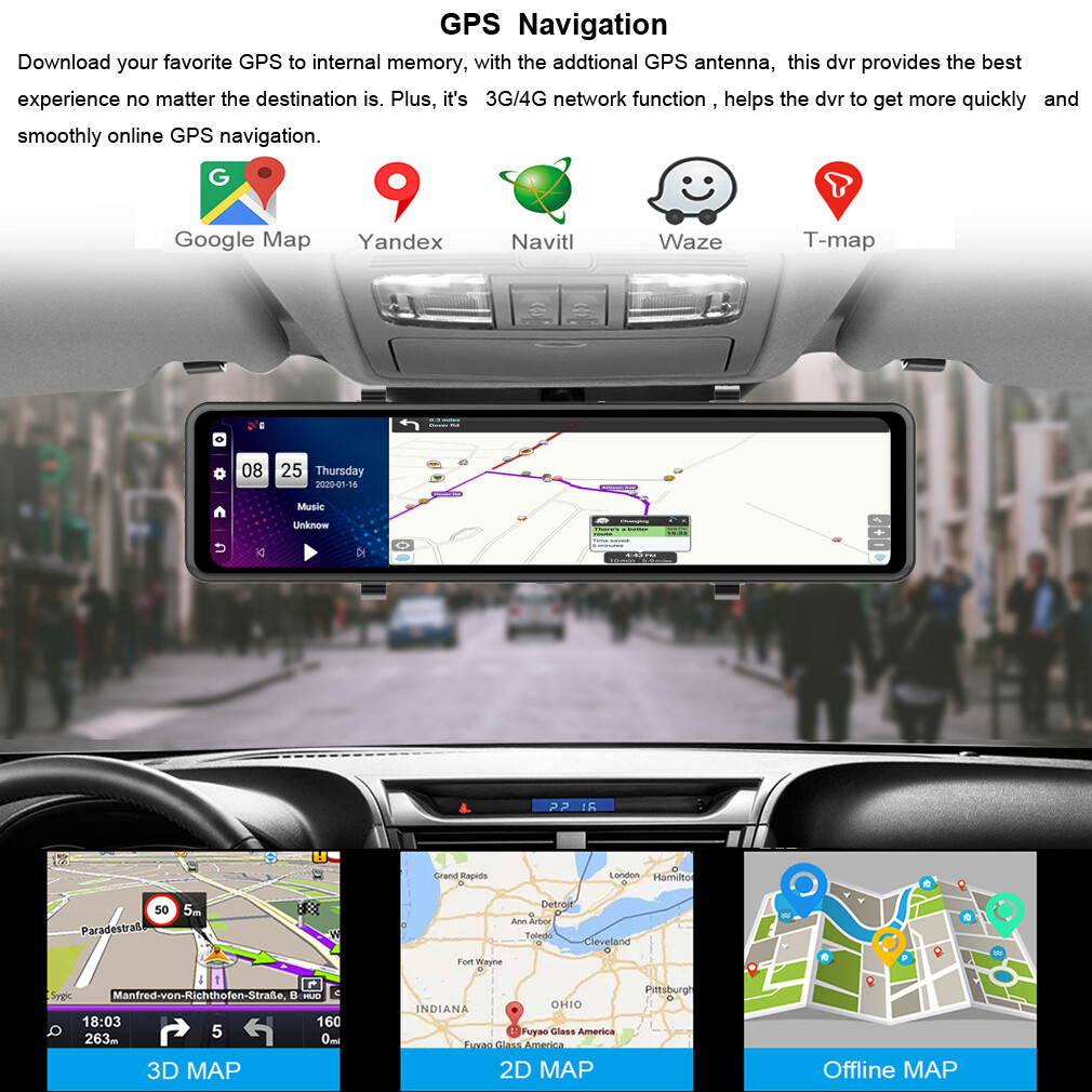 12inch Car Dvr Rearview Mirror 4G android 8.1 ADAS Car Dashcam reversing camera