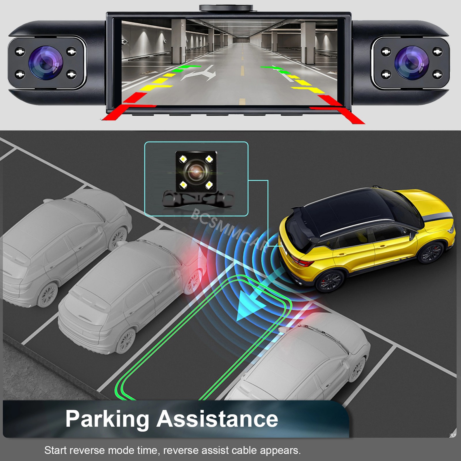 3.16in Car Driving Recorder Front Rear Left Right Night Vision Dash Cam W/Card