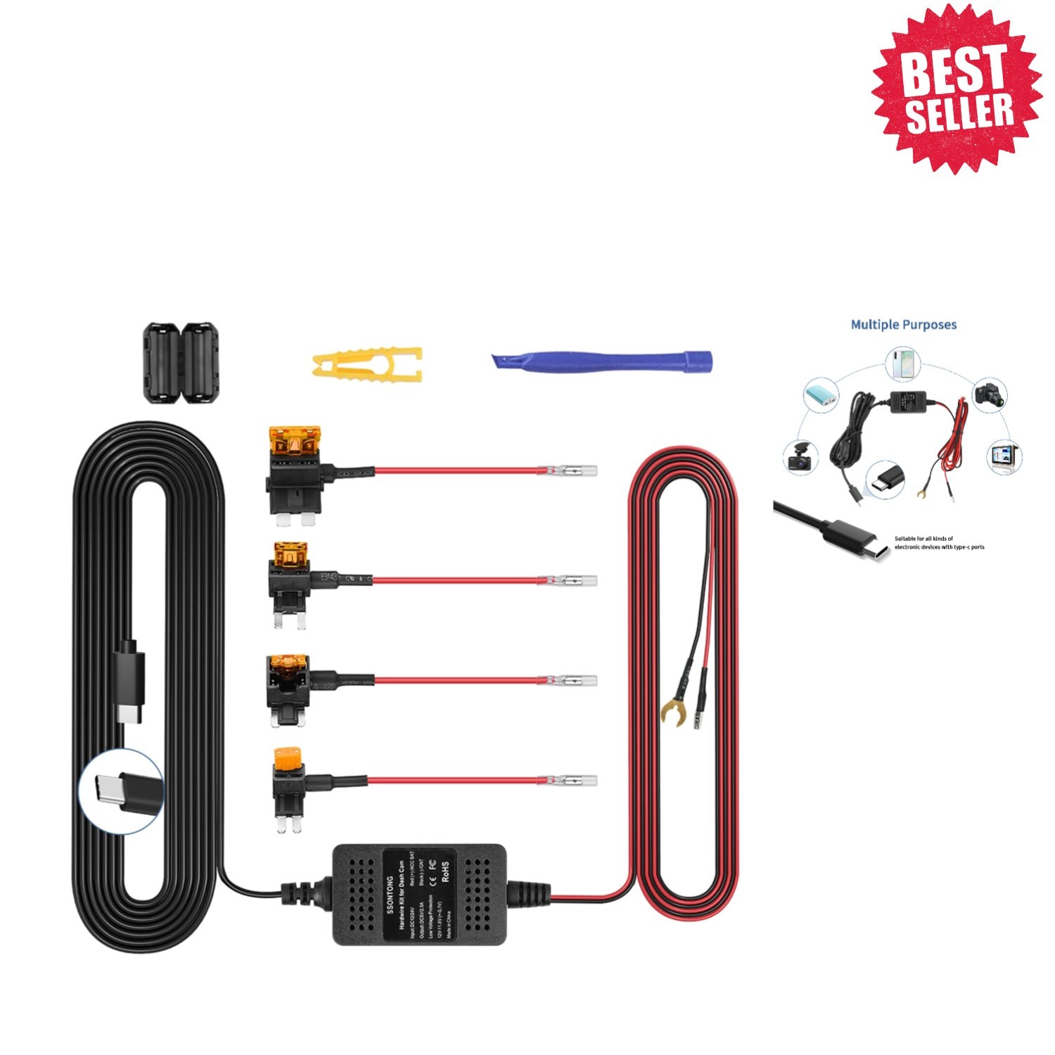 Upgraded Type-C Dash Cam Hardwire Kit with 13ft Low Voltage Protection Cord