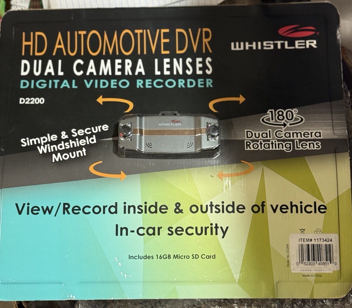 E13-Whistler Automotive Digital Video Recorder D2200 Dual Lens Dash Camera ~NEW~