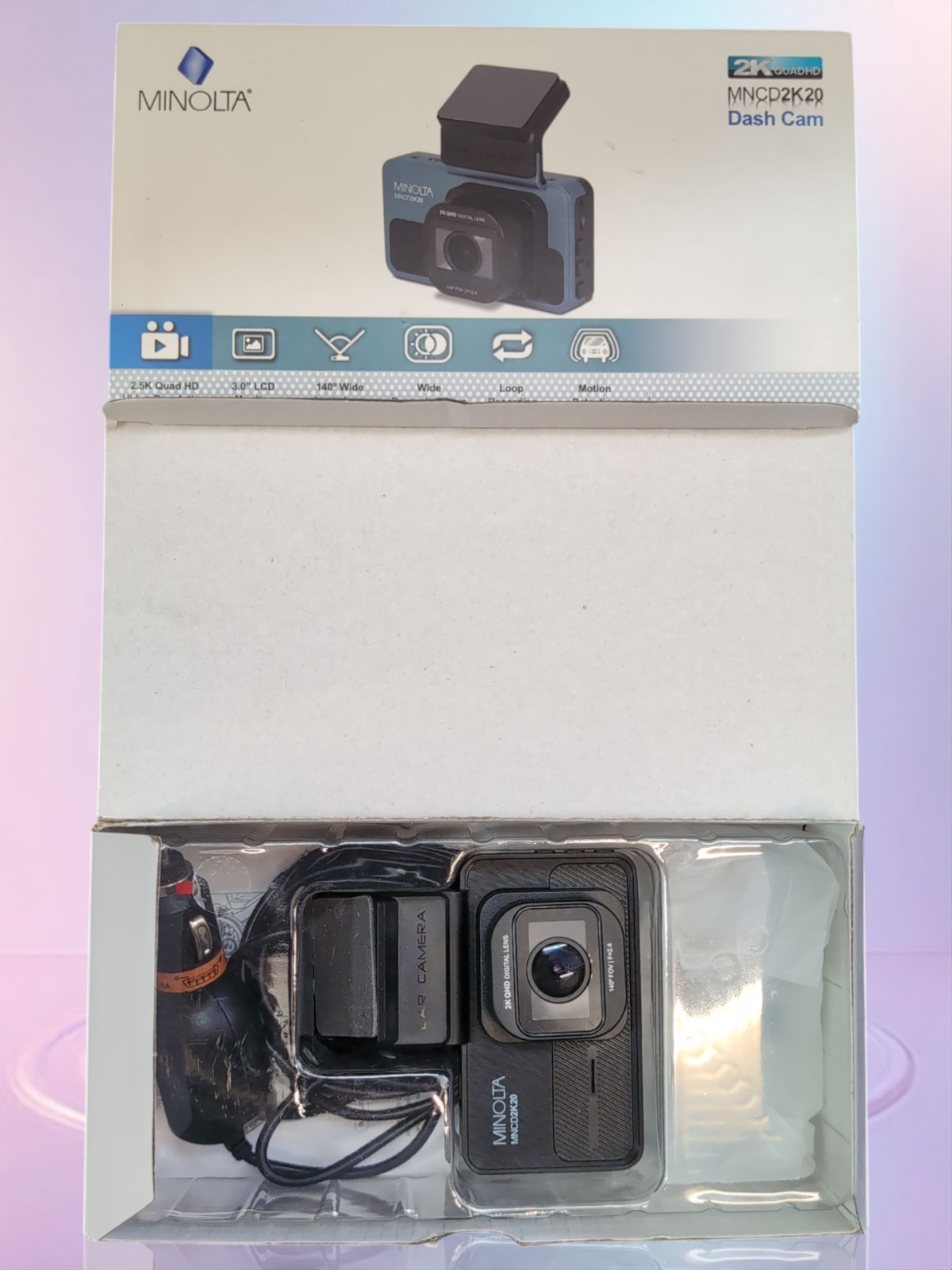 Minolta MNCD2k20 Dash Cam 2.5K-black with DC car adaptor and 32 GB memory card