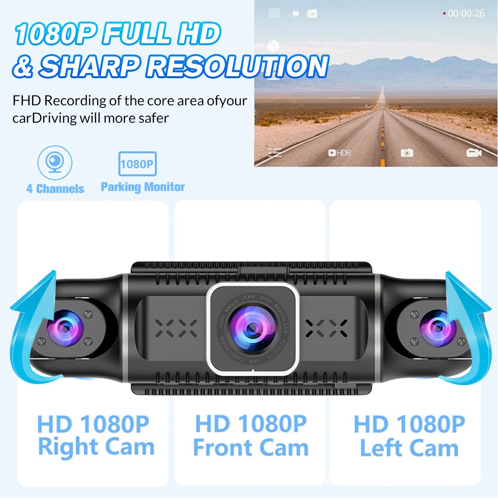 360 Degree View 4 Channel Dash Cam Front and Rear Inside Left Right, Dash Camera