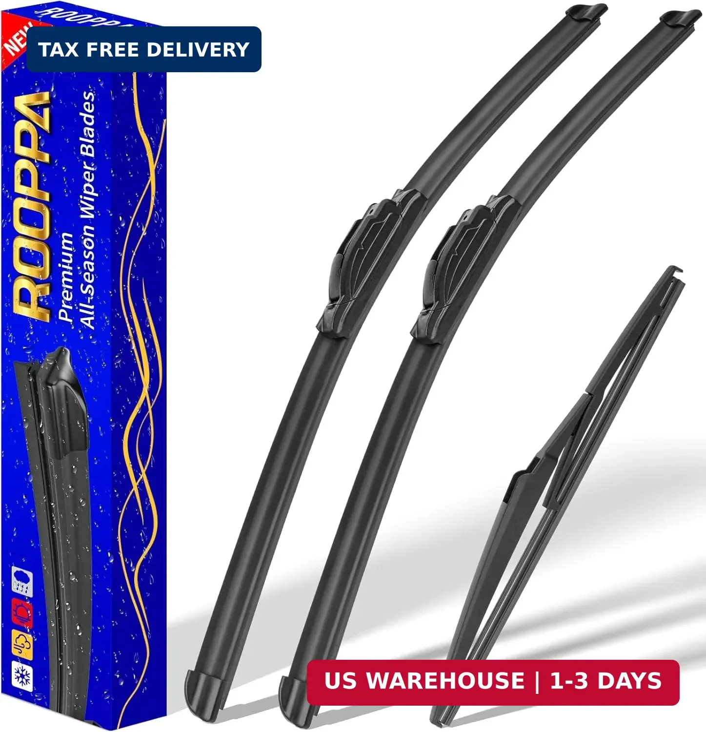 3 Wipers Fits Fiat 500 2012-2019 Wiper Blades | 24″/14″ Front + 12″ Rear,U/J Hoo